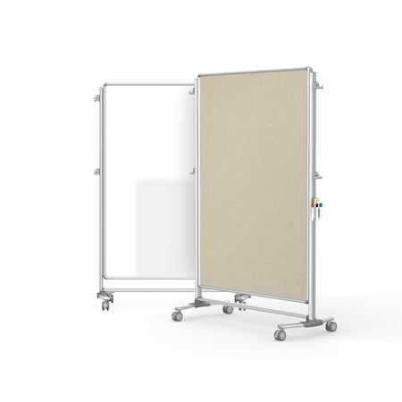 Ghent Partition Mobile 2-Sdd Prcln Whtbrd Mag/Fbrc Blltn Brd, 65"H x 46"W, Beig NEX224MFP-90